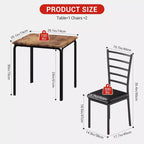 Set da pranzo salvaspazio compatto per 2 persone - Tavolo quadrato moderno con 2 sedie - Perfetto per piccoli appartamenti, cucine o angoli per la colazione