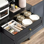 Mobile credenza da cucina da 63" con stazione di ricarica, angolo caffè con 1 grande cassetto, ripiani regolabili e 4 ganci