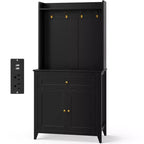 63 Kitchen Pantry Cabinet with Charging Station, Coffee Bar Station with 1 Large Drawer, Adjustable Shelves and 4 Hooks