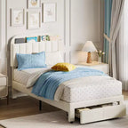 Set da 2 telai letto singolo imbottiti in velluto con cassetto e testiera contenitore, nessuna rete a molle richiesta, beige silenzioso