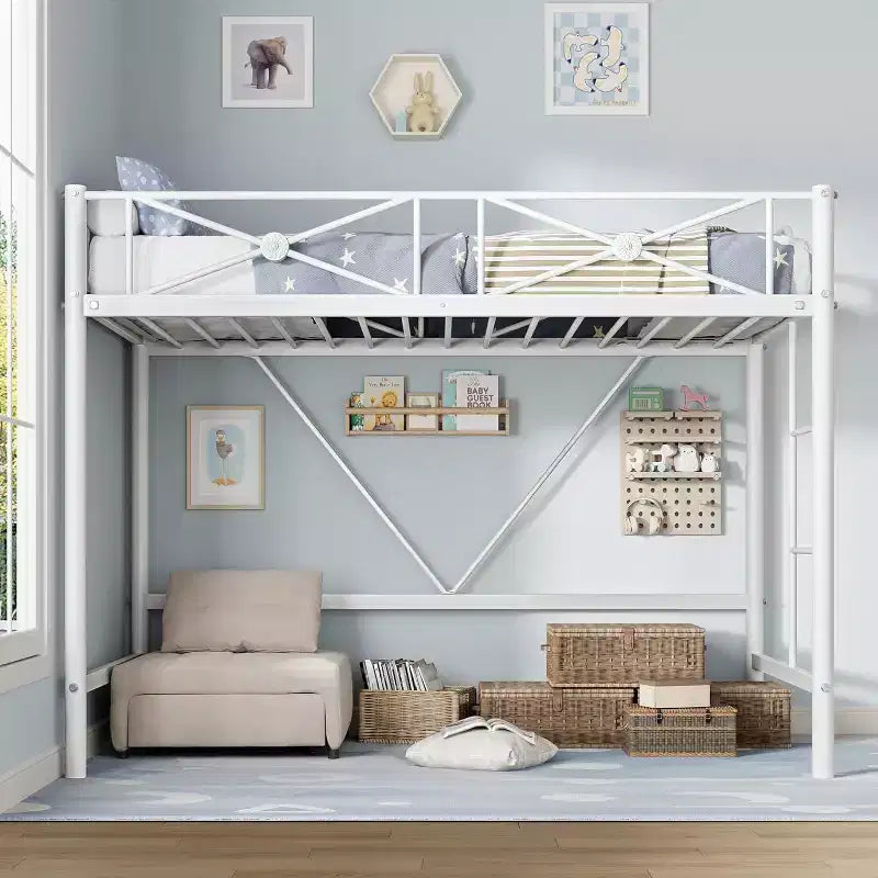 Struttura Letto a Soppalco Singolo, in Metallo Resistente con Capacità 180 kg, Design Salvaspazio e Silenzioso per Bambini, Ragazzi, Adulti