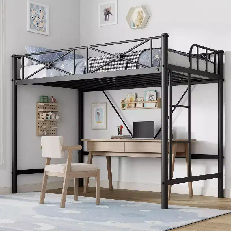 Struttura Letto a Soppalco Singolo, in Metallo Resistente con Capacità 180 kg, Design Salvaspazio e Silenzioso per Bambini, Ragazzi, Adulti
