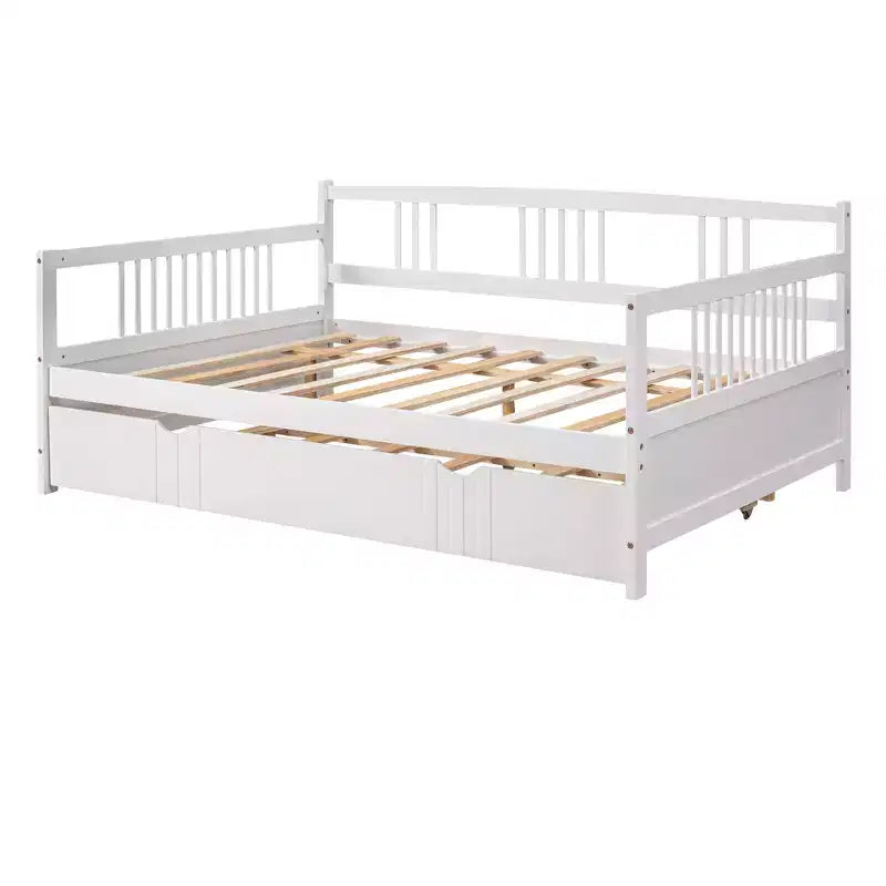 Divano letto in legno massello con letto estraibile singolo, salvaspazio per camera degli ospiti o da letto, bianco
