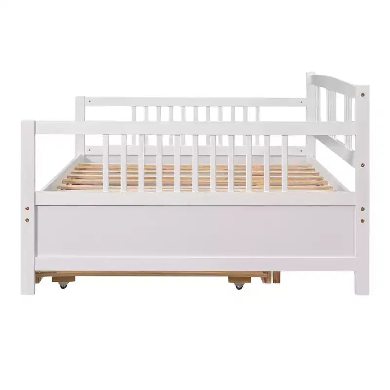 Divano letto in legno massello con letto estraibile singolo, salvaspazio per camera degli ospiti o da letto, bianco