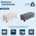 Panca contenitore pouf 50.8 pollici con cerniera di sicurezza a chiusura lenta, panca imbottita capitonné per camera da letto, ingresso, soggiorno, capacità di carico 300 kg