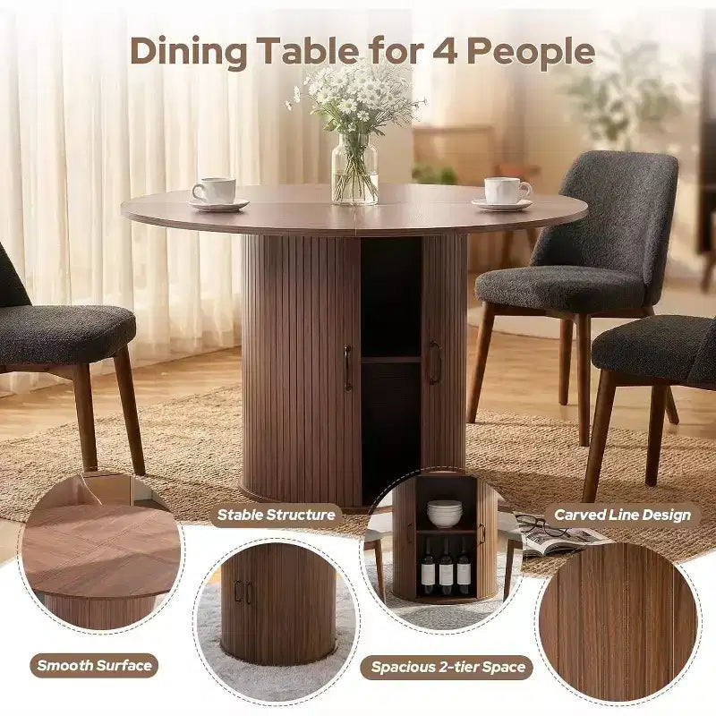 Zevemomo Tavolo da pranzo rotondo da 47,32 pollici per 4 persone (solo tavolo), tavolo da cucina in legno con ripiano portaoggetti e ante per cucina, soggiorno, ristoranti