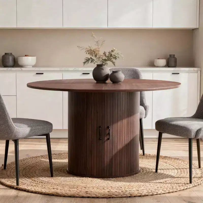 Zevemomo Tavolo da pranzo rotondo da 47,32 pollici per 4 persone (solo tavolo), tavolo da cucina in legno con ripiano portaoggetti e ante per cucina, soggiorno, ristoranti