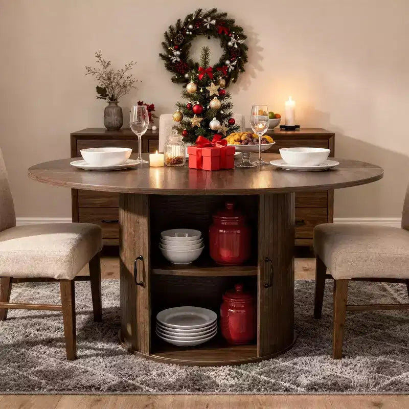 Zevemomo Tavolo da pranzo rotondo da 47,32 pollici per 4 persone (solo tavolo), tavolo da cucina in legno con ripiano portaoggetti e ante per cucina, soggiorno, ristoranti