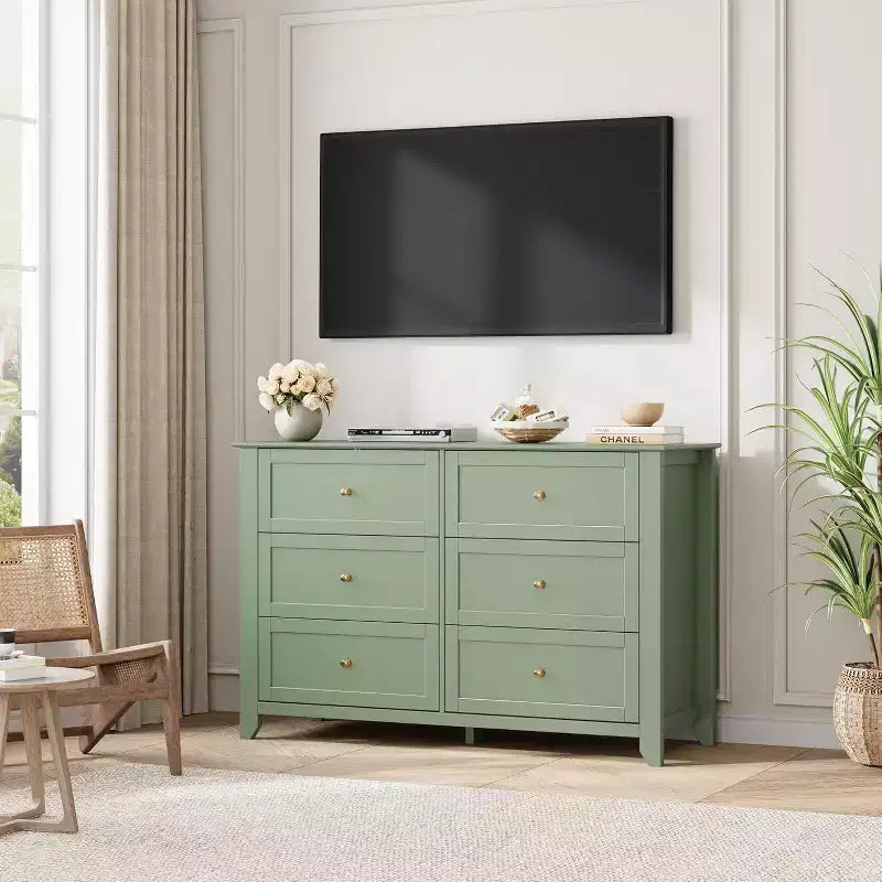 Comò contenitore moderno ed elegante a 6 cassetti, cassettiera in legno con finitura laccata e gambe in legno massello, organizer versatile per camera da letto, cameretta, soggiorno e guardaroba