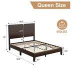 Dyonery Letto Matrimoniale/King in Legno Massello, Piattaforma Letto Rustica con Testiera da 127 cm, Supporto a Doghe in Legno/Senza Rumore/Nessuna Molla Necessaria/Marrone Scuro