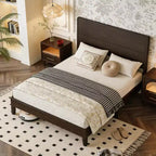 Dyonery Letto Matrimoniale/King in Legno Massello, Piattaforma Letto Rustica con Testiera da 127 cm, Supporto a Doghe in Legno/Senza Rumore/Nessuna Molla Necessaria/Marrone Scuro