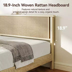 Dyonery Letto Queen Size con Testiera in Rattan Intrecciato da 18,9 Pollici, Supporto a Doghe in Legno Massello, Base Materasso Silenziosa, Nessuna Molla Necessaria