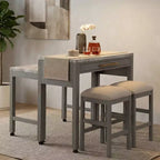 GDFStudio Dawson Set da pranzo altezza bancone in legno stile rustico con piano espandibile effetto marmo