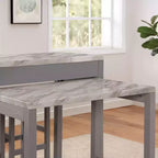 GDFStudio Dawson Set da pranzo altezza bancone in legno stile rustico con piano espandibile effetto marmo
