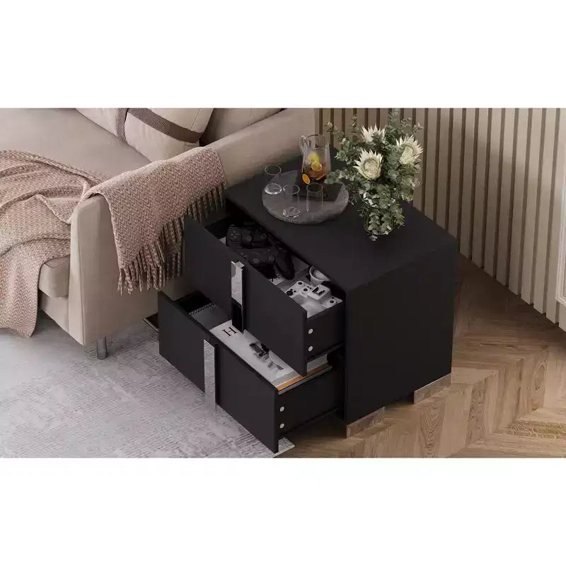 Comodino moderno e lineare con 1 cassetto e accenti a specchio per camera da letto e soggiorno