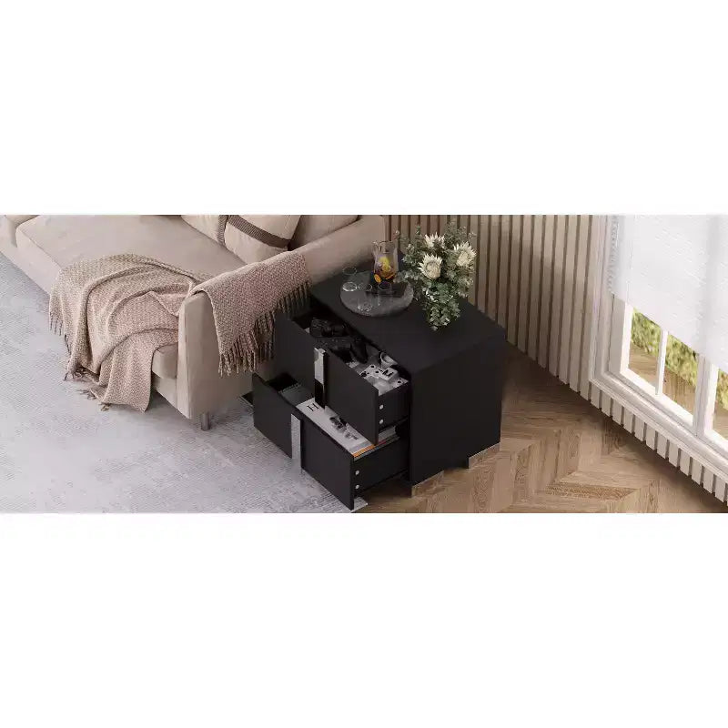 Comodino moderno e lineare con 1 cassetto e accenti a specchio per camera da letto e soggiorno