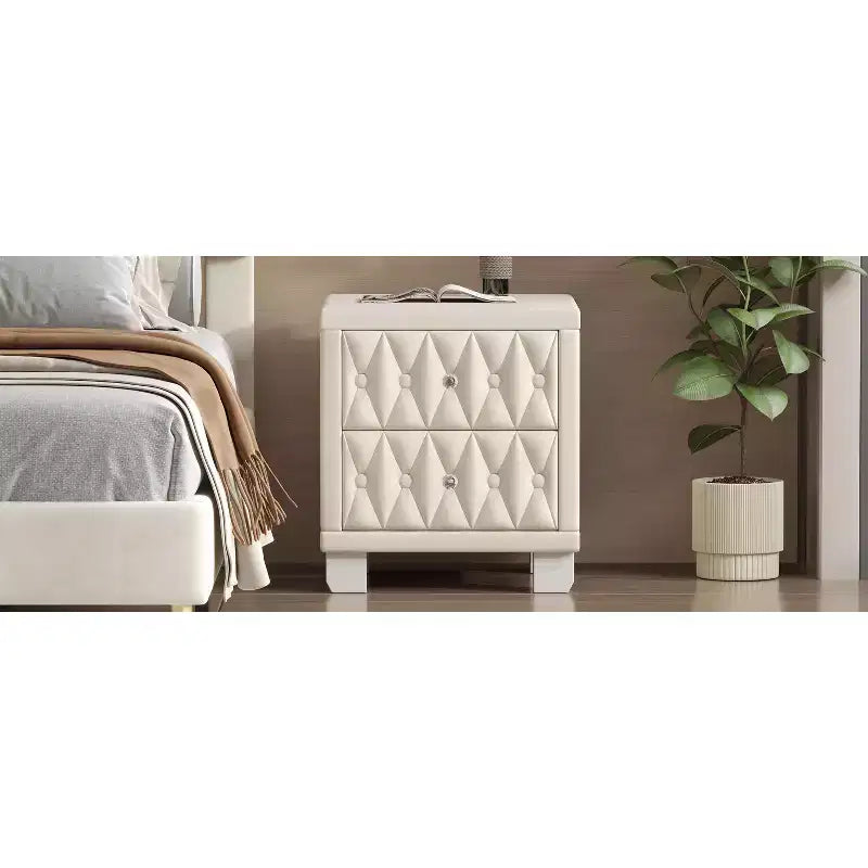 Comodino Elegante in Velluto di Lusso con 2 Cassetti per Camera da Letto o Soggiorno