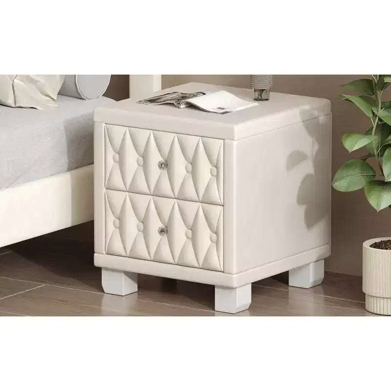 Comodino Elegante in Velluto di Lusso con 2 Cassetti per Camera da Letto o Soggiorno