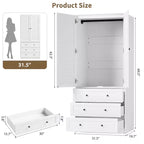 Armadio Armadio Alto Bianco 176,5 cm con Cassetti e Ante a Persiana, Armadio Guardaroba Grande in Legno con Asta Appendini per Camera da Letto