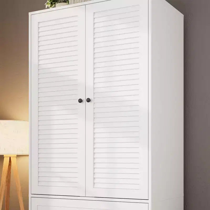 Armadio Armadio Alto Bianco 176,5 cm con Cassetti e Ante a Persiana, Armadio Guardaroba Grande in Legno con Asta Appendini per Camera da Letto
