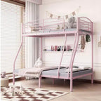 Letto a castello Twin Over Full, in metallo con scaletta e ringhiera, resistente, bordi arrotondati e lisci, design salvaspazio, ideale per dormitori e camere piccole