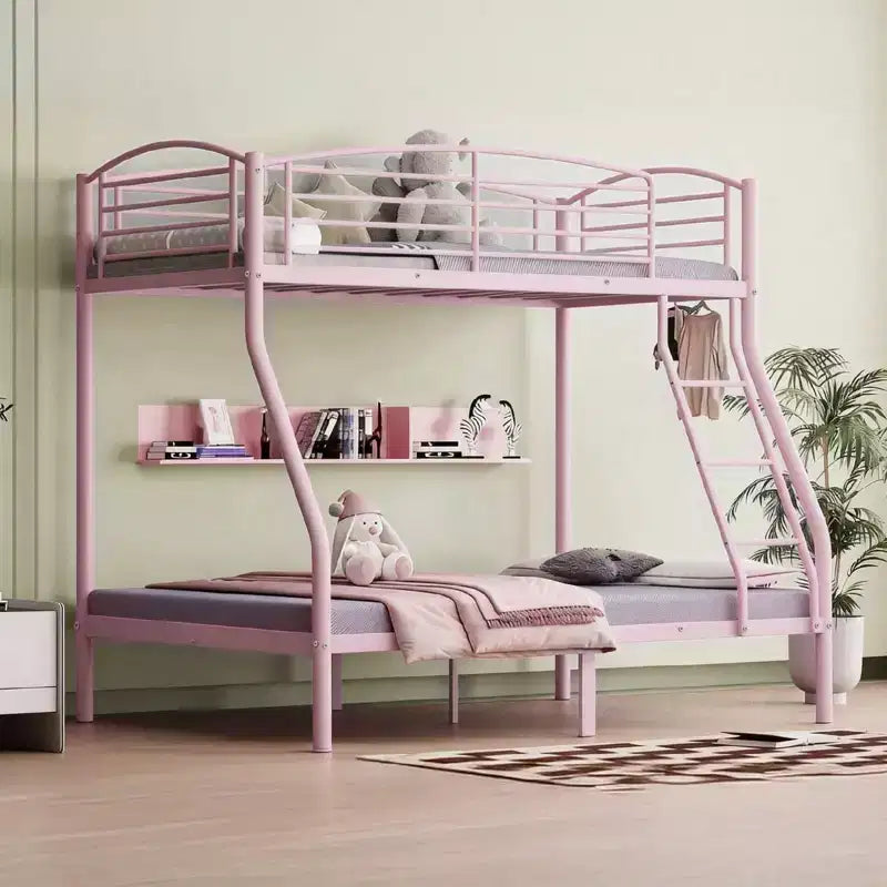 Letto a castello Twin Over Full, in metallo con scaletta e ringhiera, resistente, bordi arrotondati e lisci, design salvaspazio, ideale per dormitori e camere piccole
