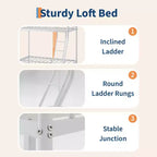 Letto a castello Twin Over Full, in metallo con scaletta e ringhiera, resistente, bordi arrotondati e lisci, design salvaspazio, ideale per dormitori e camere piccole