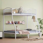Letto a castello Twin Over Full, in metallo con scaletta e ringhiera, resistente, bordi arrotondati e lisci, design salvaspazio, ideale per dormitori e camere piccole
