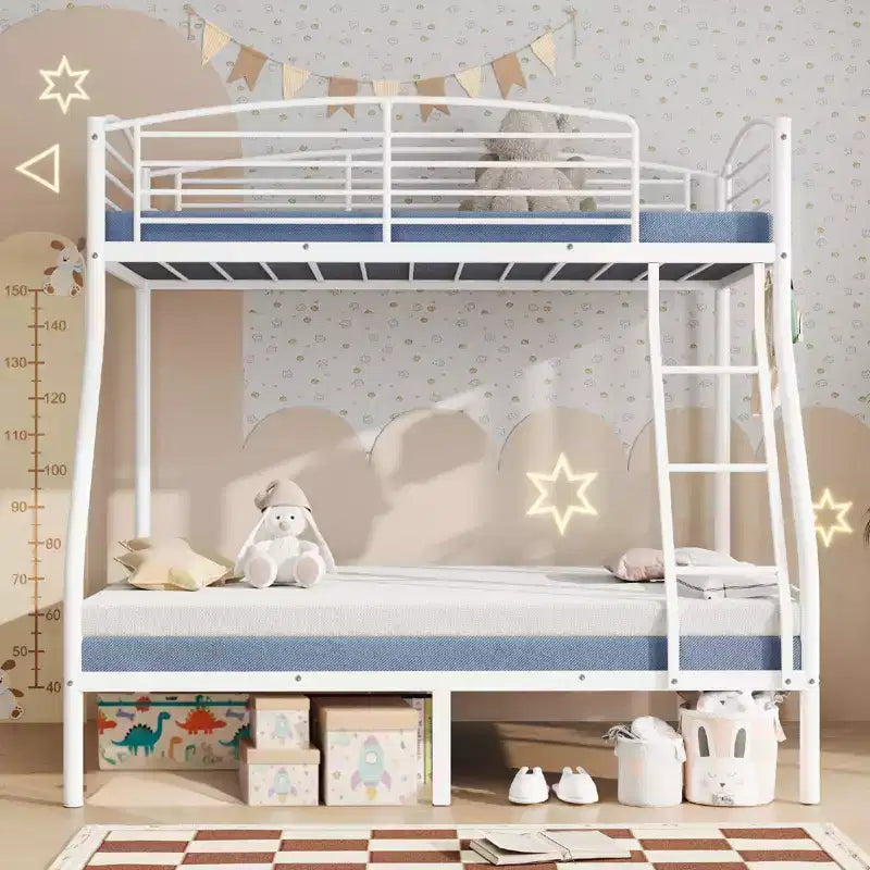 Letto a castello Twin Over Full, in metallo con scaletta e ringhiera, resistente, bordi arrotondati e lisci, design salvaspazio, ideale per dormitori e camere piccole