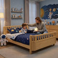 JVNOXK Full Size Wood Platform Bed for Kids, Wood Low Profile Full Bed with Rails for Girls and Boys, Natural