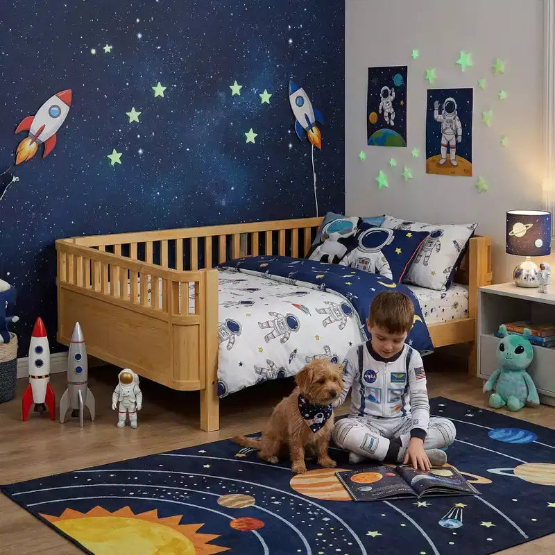 JVNOXK Letto a piattaforma in legno a grandezza naturale per bambini, letto basso in legno a grandezza naturale con spondine per bambine e bambini, naturale