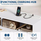 Comò a 7 cassetti scanalato, largo 137 cm, cassettiera moderna con luci a LED e stazione di ricarica, maniglie dorate, contenitore a giorno
