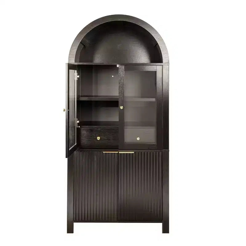 Dispensa da cucina alta ad arco e scanalata Zeus & Ruta 71 con anta in vetro, ripiani regolabili, cassetto nascosto