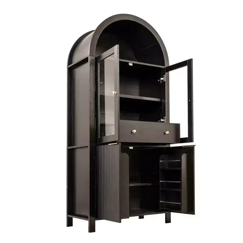 Dispensa da cucina alta ad arco e scanalata Zeus & Ruta 71 con anta in vetro, ripiani regolabili, cassetto nascosto