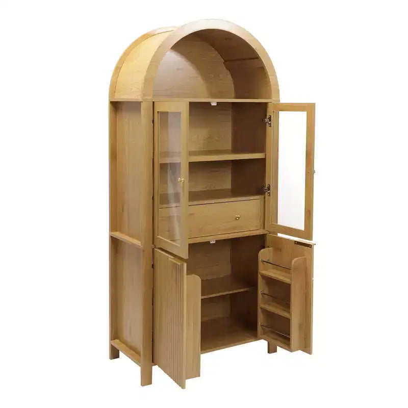 Dispensa da cucina alta ad arco e scanalata Zeus & Ruta 71 con anta in vetro, ripiani regolabili, cassetto nascosto