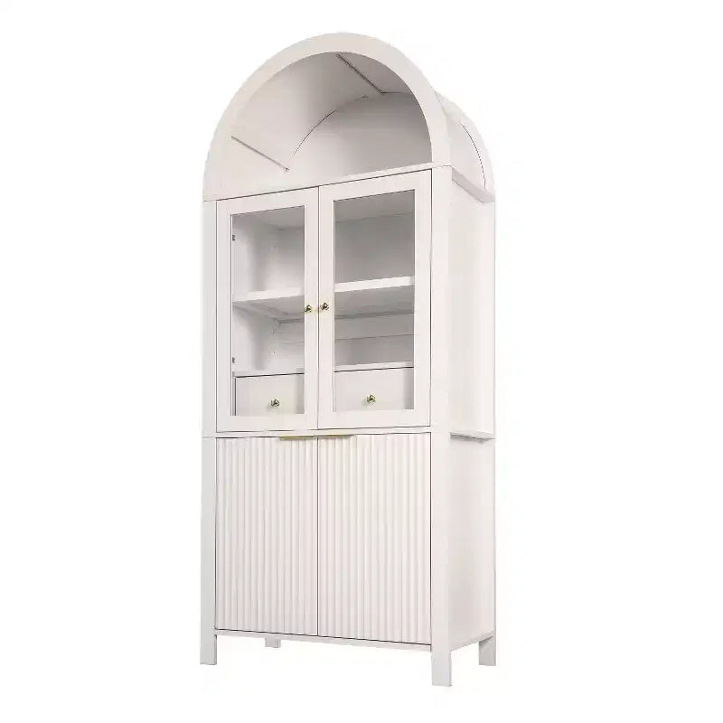Dispensa da cucina alta ad arco e scanalata Zeus & Ruta 71 con anta in vetro, ripiani regolabili, cassetto nascosto