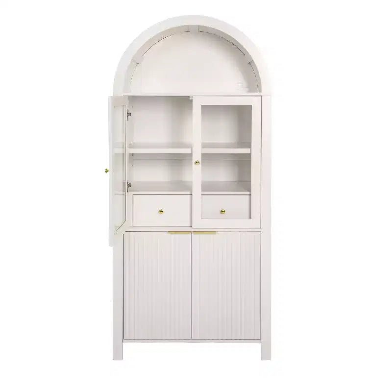 Dispensa da cucina alta ad arco e scanalata Zeus & Ruta 71 con anta in vetro, ripiani regolabili, cassetto nascosto