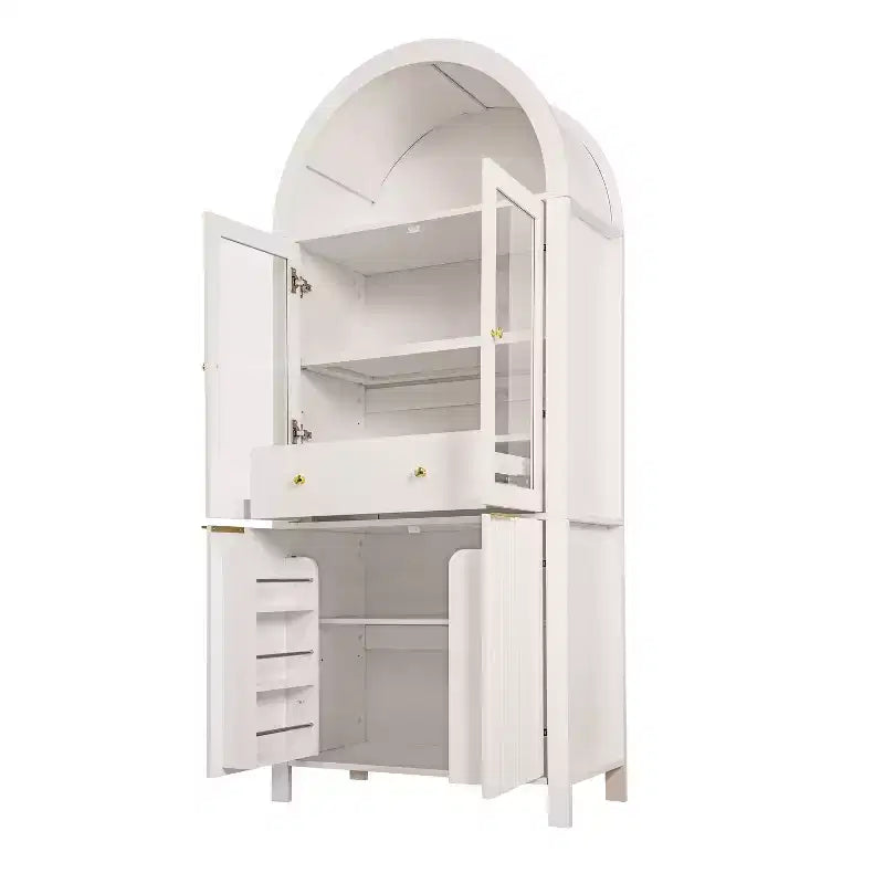 Dispensa da cucina alta ad arco e scanalata Zeus & Ruta 71 con anta in vetro, ripiani regolabili, cassetto nascosto