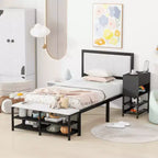 MAYEERTY Letto a Piattaforma Rivestito in Pile Teddy con Contenitore Sottoposto, Design Curvo e Robusta Struttura Solida