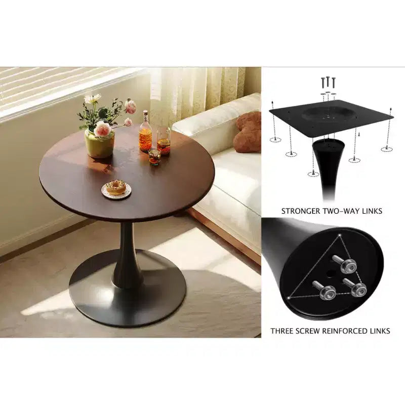 Piccoli giocattoli divertenti del marchio Walnut Round Table, tavolo da pranzo moderno, tavolo da pranzo, tavolo rotondo da cucina Tulip con piano in MDF e base in acciaio, tavolo da cucina,