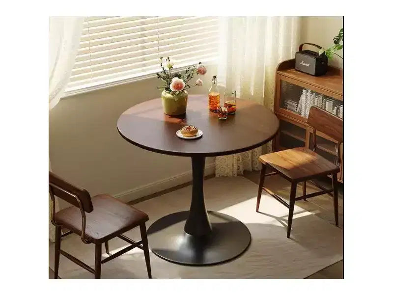 Piccoli giocattoli divertenti del marchio Walnut Round Table, tavolo da pranzo moderno, tavolo da pranzo, tavolo rotondo da cucina Tulip con piano in MDF e base in acciaio, tavolo da cucina,