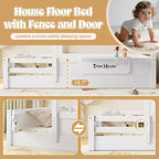 JVNOXK Letto a pavimento full size con ringhiere e tetto, letto a pavimento per bambini con un piccolo vassoio incorporato e cartello installabile liberamente, bianco