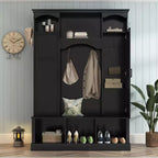 Appendiabiti Moderno Tutto in Uno con Ripiani Regolabili, Panca Contenitore Rustica con 7 Ganci e Mobiletti Laterali, Organizer da Ingresso - ModernLuxe