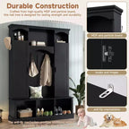 Appendiabiti Moderno Tutto in Uno con Ripiani Regolabili, Panca Contenitore Rustica con 7 Ganci e Mobiletti Laterali, Organizer da Ingresso - ModernLuxe