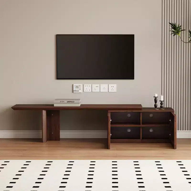 JVNOXK Mobile TV Allungabile da 60,6-84,3'' per TV Fino a 55 Pollici, Porta TV Moderno, Centro di Intrattenimento con Contenitore, per Soggiorno, Camera da Letto, Noce