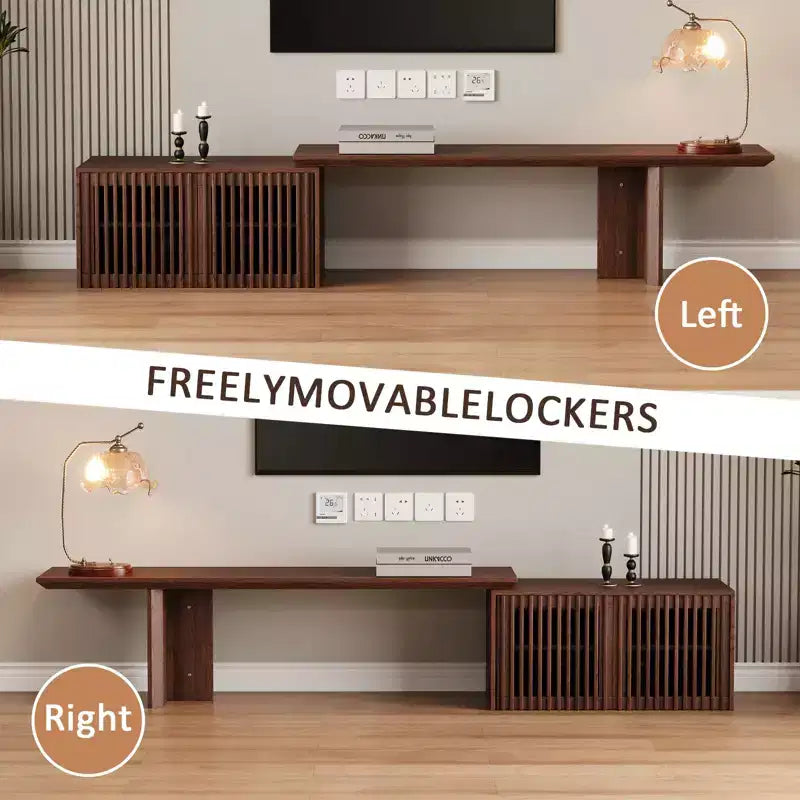 JVNOXK Mobile TV Allungabile da 60,6-84,3'' per TV Fino a 55 Pollici, Porta TV Moderno, Centro di Intrattenimento con Contenitore, per Soggiorno, Camera da Letto, Noce