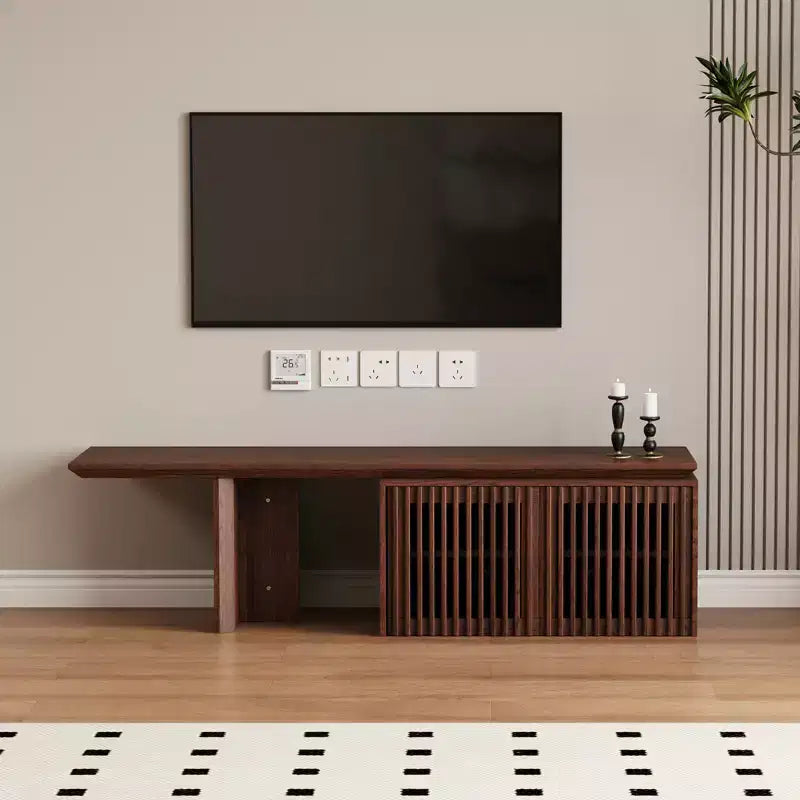 JVNOXK Mobile TV Allungabile da 60,6-84,3'' per TV Fino a 55 Pollici, Porta TV Moderno, Centro di Intrattenimento con Contenitore, per Soggiorno, Camera da Letto, Noce