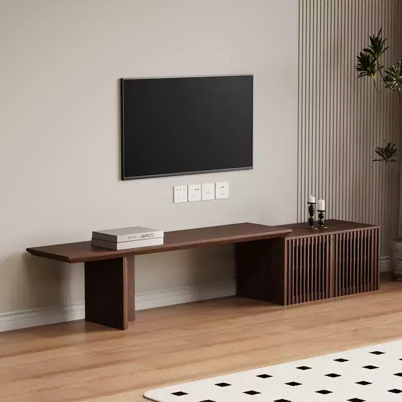 JVNOXK Mobile TV Allungabile da 60,6-84,3'' per TV Fino a 55 Pollici, Porta TV Moderno, Centro di Intrattenimento con Contenitore, per Soggiorno, Camera da Letto, Noce