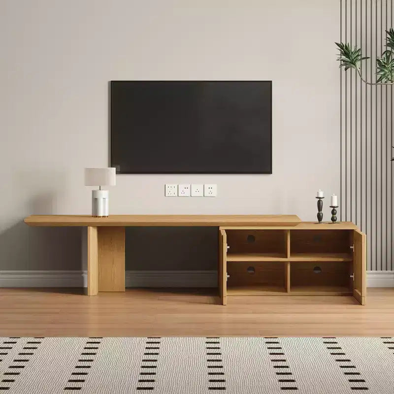 JVNOXK Mobile TV Allungabile da 60,6-84,3'' per TV Fino a 55 Pollici, Porta TV Moderno, Centro di Intrattenimento con Contenitore, per Soggiorno, Camera da Letto, Noce
