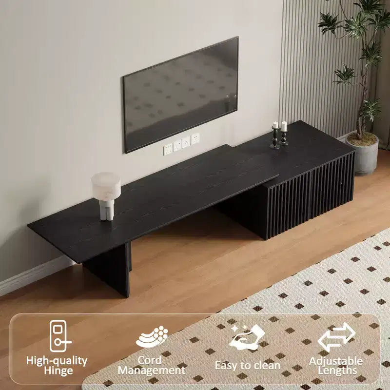 JVNOXK Mobile TV Allungabile da 60,6-84,3'' per TV Fino a 55 Pollici, Porta TV Moderno, Centro di Intrattenimento con Contenitore, per Soggiorno, Camera da Letto, Noce